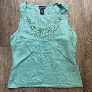 Linen Tank Top Women Size 6 Bead and thread detail